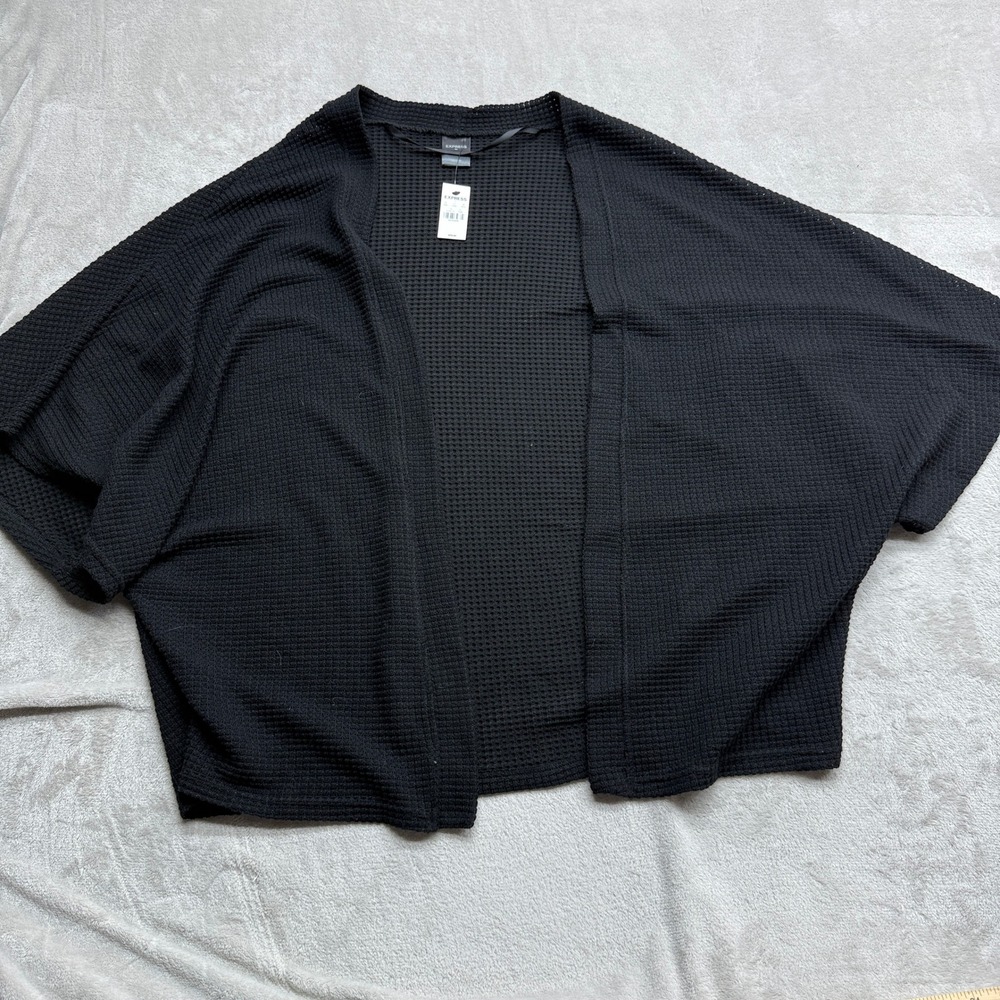 Express Kimono Cardigan Women's One Size Black Waffle Knit Open Front Batwing
